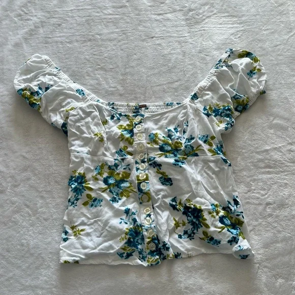 Free People Close to You Ivory Floral Print Top - Picture 3 of 8